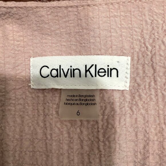 Calvin Klein Pink Textured Midi Dress V Neckline Smocked Waist Size 6 - Picture 2 of 9